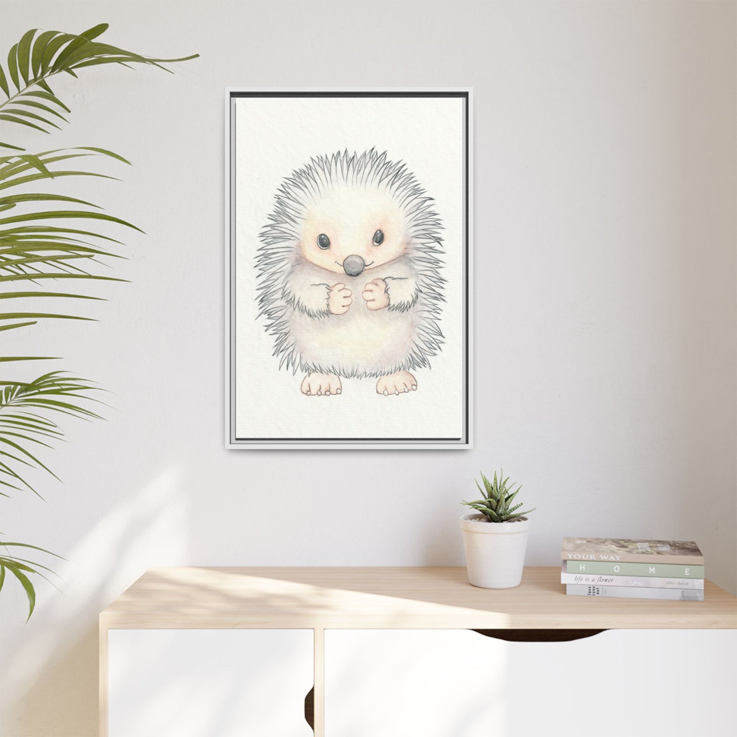 Hedgehog Watercolour Art Print - Matte Canvas, Framed (Multi-color)