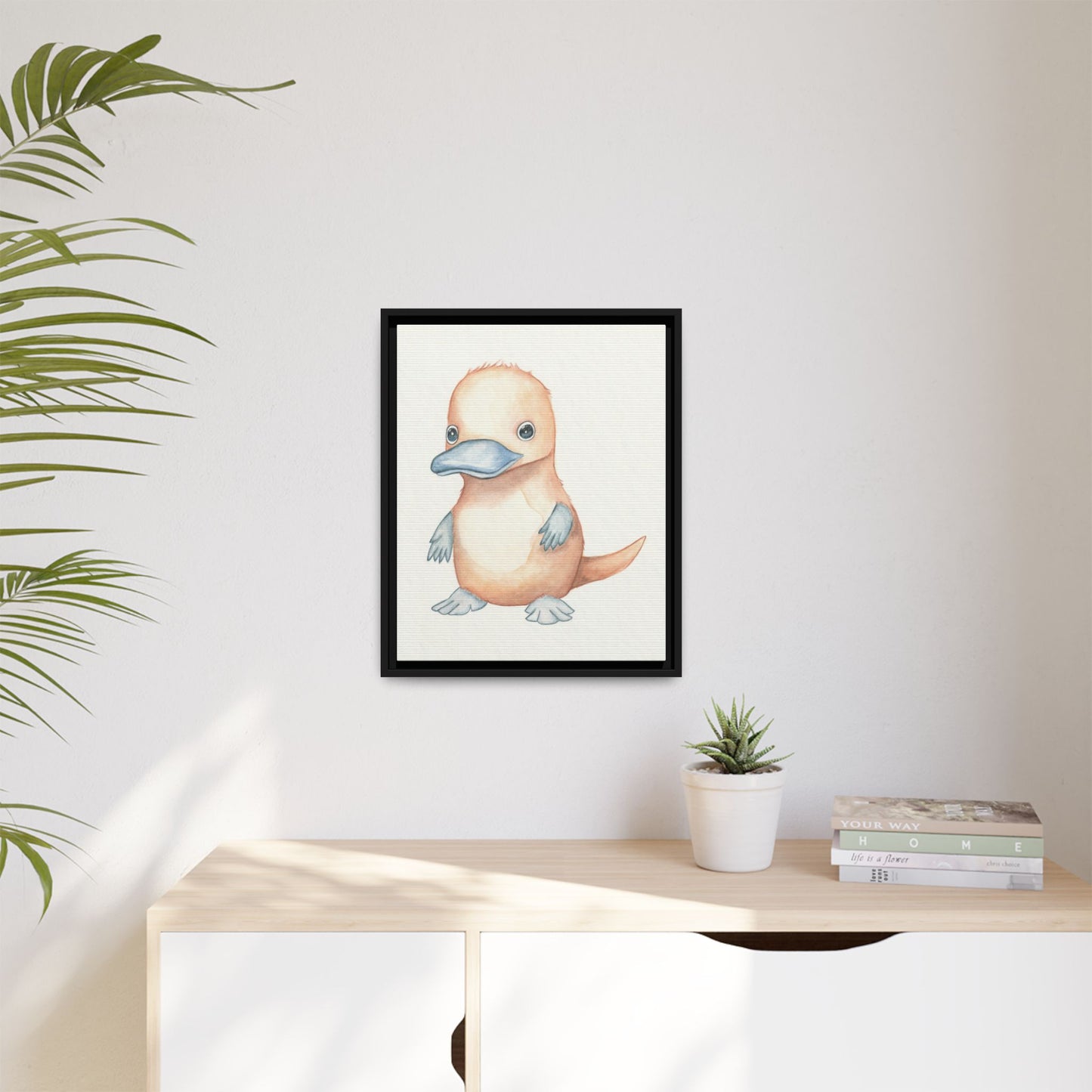 Baby Platypus Watercolour Art Print - Matte Canvas, Framed (Multi-color)