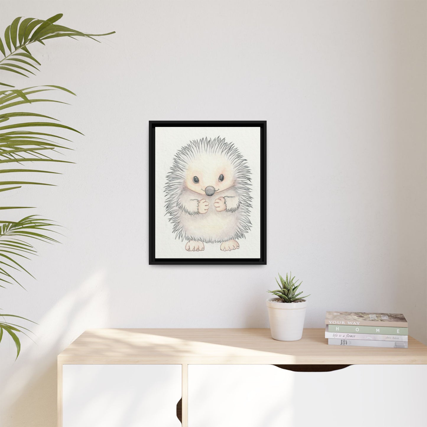 Hedgehog Watercolour Art Print - Matte Canvas, Framed (Multi-color)