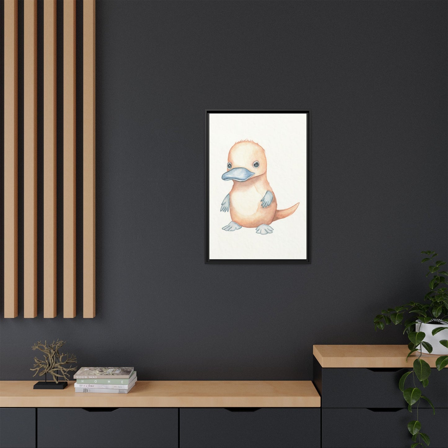 Baby Platypus Watercolour Art Print - Matte Canvas, Framed (Multi-color)