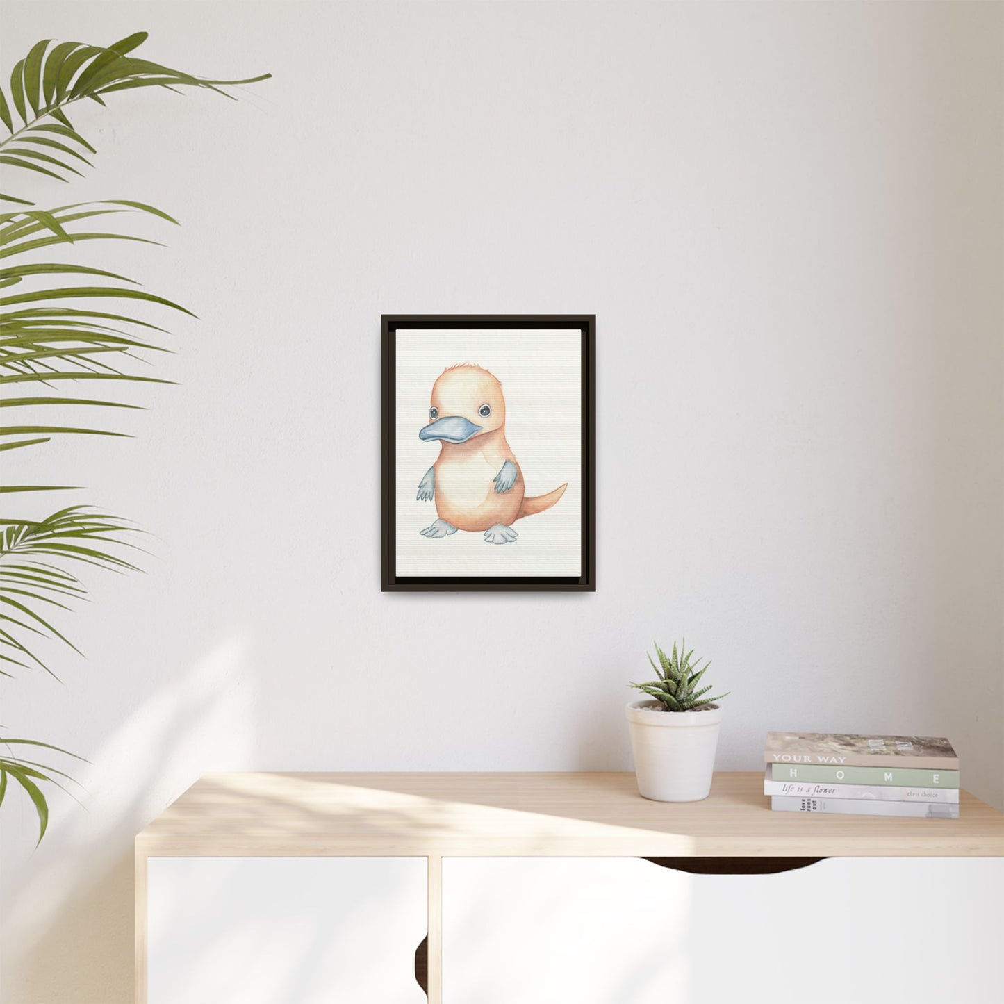 Baby Platypus Watercolour Art Print - Matte Canvas, Framed (Multi-color)