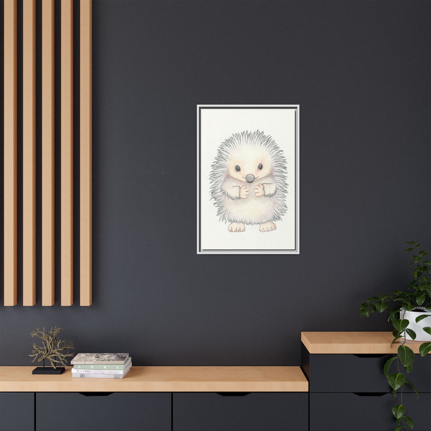 Hedgehog Watercolour Art Print - Matte Canvas, Framed (Multi-color)