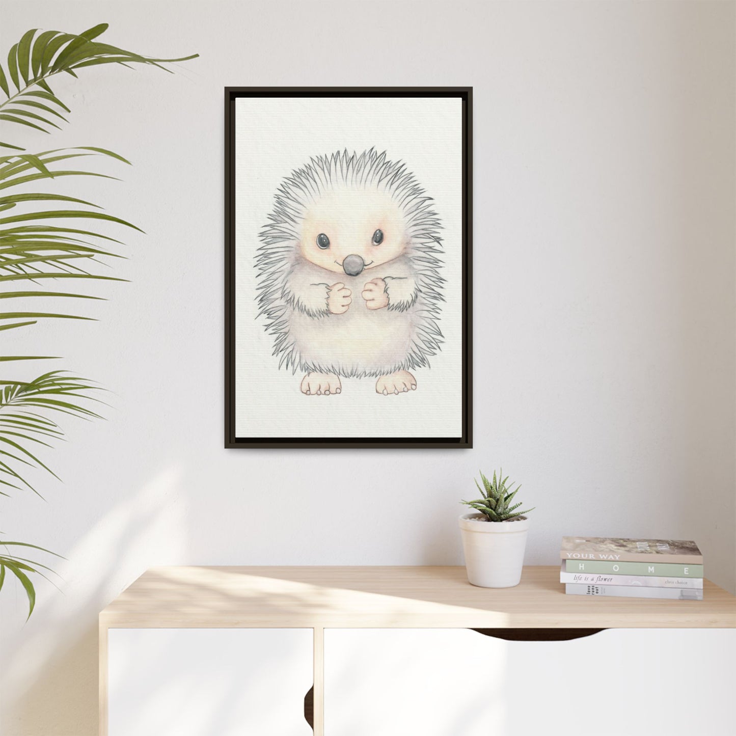 Hedgehog Watercolour Art Print - Matte Canvas, Framed (Multi-color)