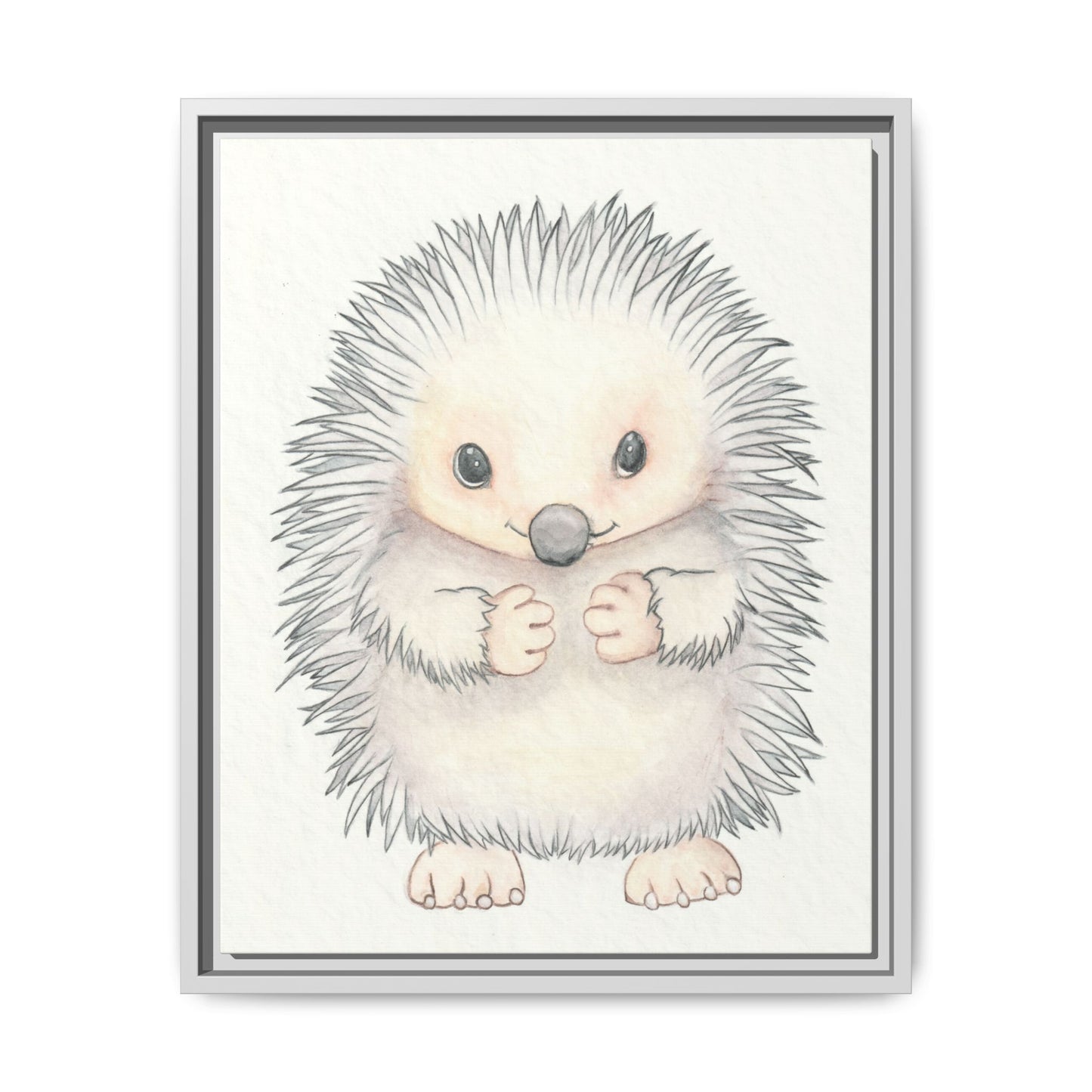 Hedgehog Watercolour Art Print - Matte Canvas, Framed (Multi-color)