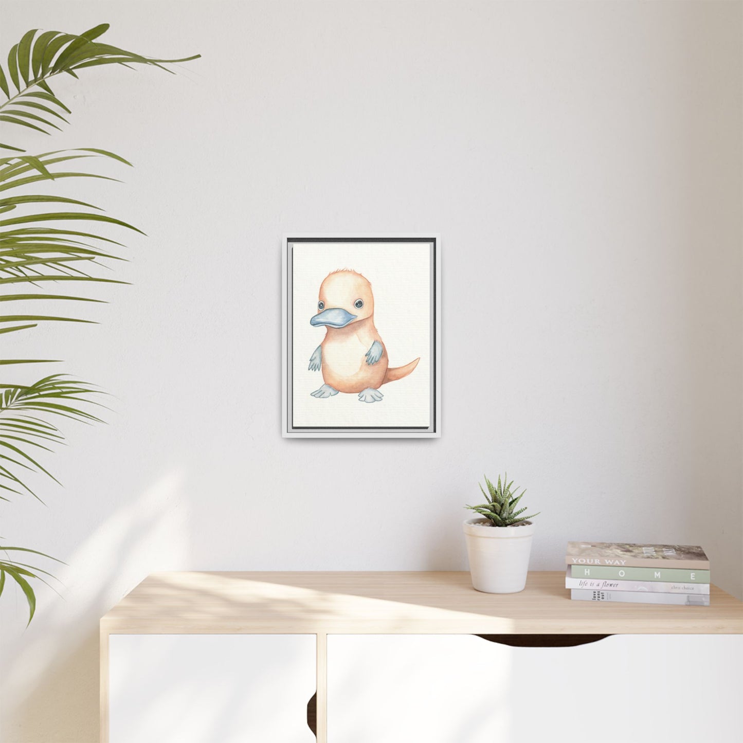 Baby Platypus Watercolour Art Print - Matte Canvas, Framed (Multi-color)