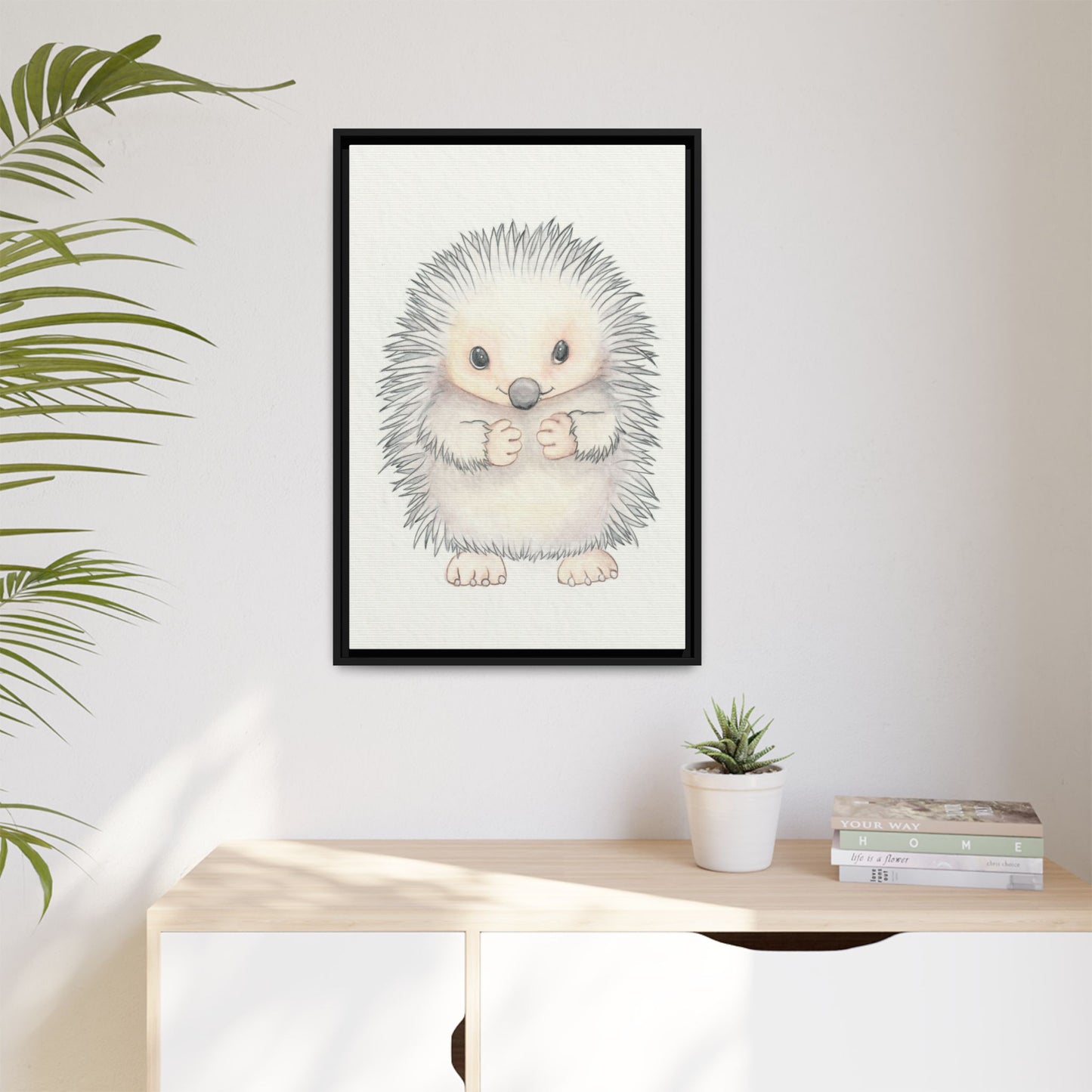 Hedgehog Watercolour Art Print - Matte Canvas, Framed (Multi-color)