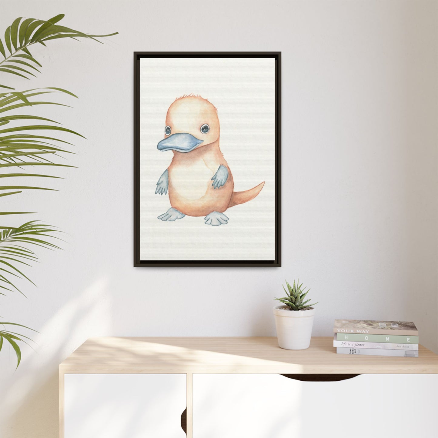 Baby Platypus Watercolour Art Print - Matte Canvas, Framed (Multi-color)