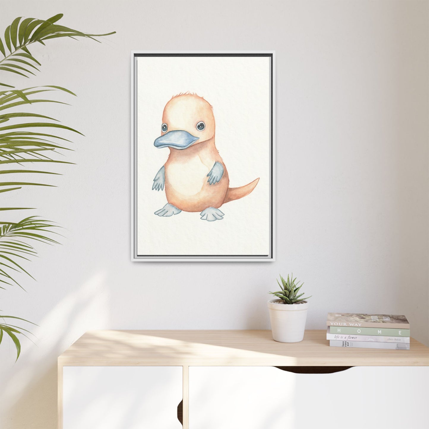 Baby Platypus Watercolour Art Print - Matte Canvas, Framed (Multi-color)