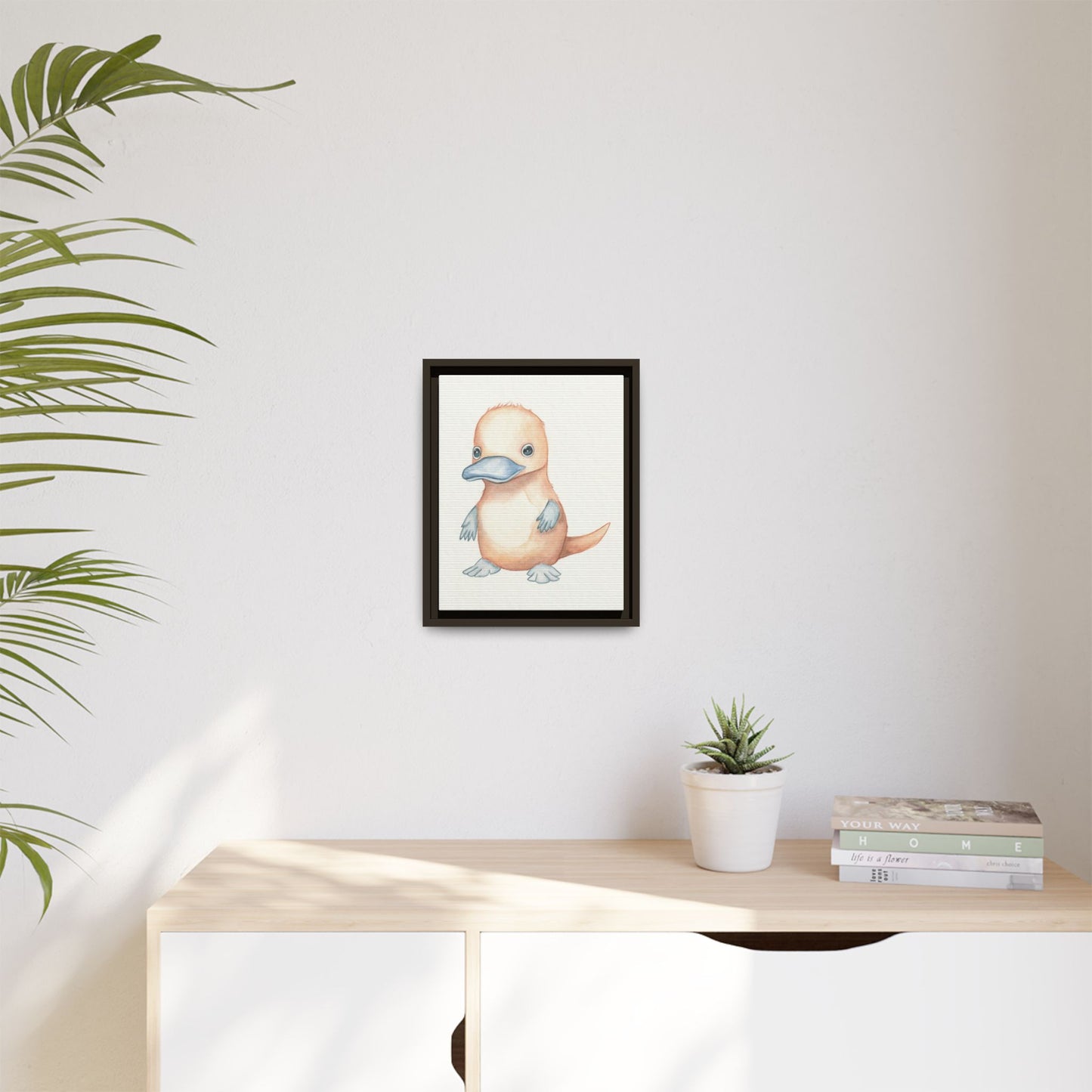 Baby Platypus Watercolour Art Print - Matte Canvas, Framed (Multi-color)